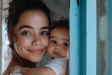 Capture the pure love and tenderness with this heartwarming stock photo of A heartfelt scene of a mother offering care and emotional closeness to her child, portraying a loving embrace This image