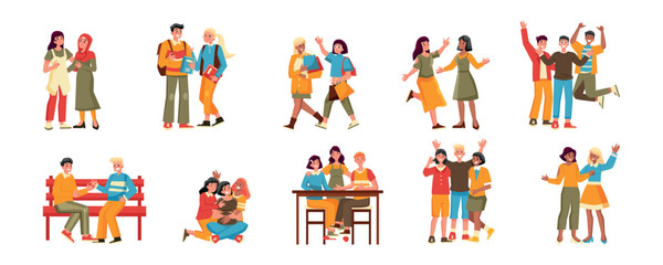 Fototapeta premium Hand drawn flat friendship day set