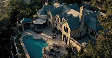 Naklejka premium A stunning aerial view of the exterior of an impressive home