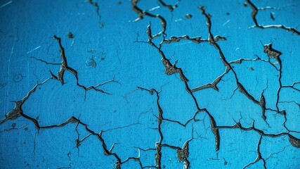 Abstract Texture of Cracked Blue Paint Surface Showing Age and Deterioration