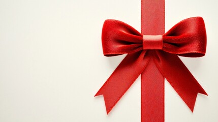 Valentine day. Red ribbon bow on a light background, perfect for gift wrapping and celebrations.