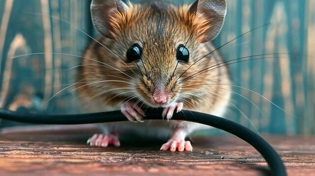 mouse eats wire close-up