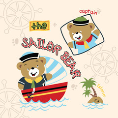 Adorable animal sailor vector illustration on a tropical island with cheerful little friends in a playful design
