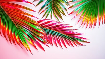 Vibrant Tropical Palm Fronds on a Pink Background, Ideal for Summer Designs and Tropical Themed Projects