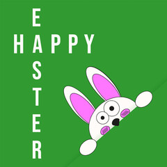 Creative cut out paper happy Easter Poster cover template. Weird Easter Bunny on the vibrant color background. Greeting Typography holiday brochure. Vector illustration. EPS 10