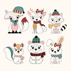 Fototapeta premium Adorable vector collection of cute animals with playful designs and vibrant colors