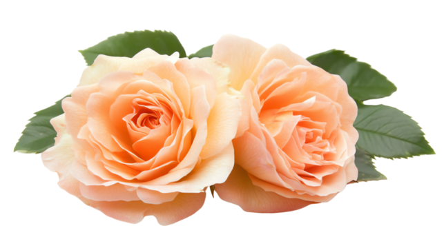 Beautiful peach roses with lush green leaves, perfect for decoration.