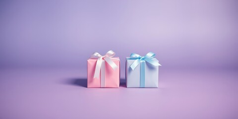 Two pastel-colored presents with delicate bows, a concept of gifting or celebration