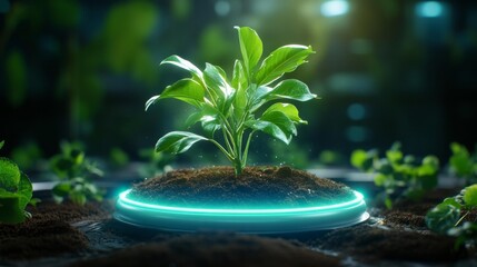 Smart futuristic orchard with soil modification technology. Generative AI