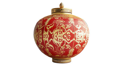 Elegant red and gold decorative vase with intricate designs.