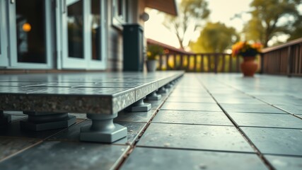 Elevated Patio Tiles A Detailed Close-Up View of a Modern Outdoor Tile Installation with Supporting Pedestals