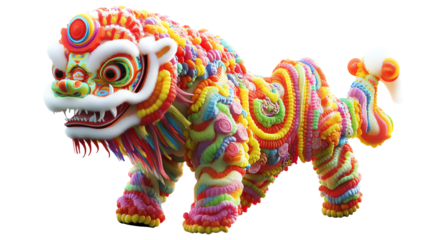 Vibrant lion figure representing cultural traditions.