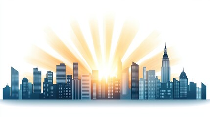Obraz premium Urban Skyline with Light Beams in Gray Pastel Tones, illustration