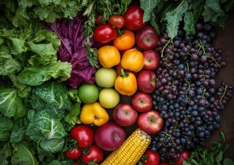 Fresh Organic Vegetables and Fruits Arranged Neatly on a Table for Healthy Eating Enthusiasts Celebrating Nature's Bounty with Colorful Produce for a Vibrant Lifestyle