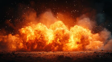 Explosion Effect on Solid Black Background. Generative AI
