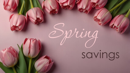 Fototapeta premium Spring Savings with Pink Tulips on Soft Background