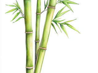 Obraz premium Watercolor bamboo tree with vibrant green stalks and leaves