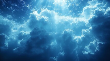 Fototapeta premium Thunderstorm Effect with Blue Sky Background. Generative AI