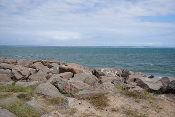 Wall of rocks in the sea