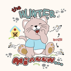 Cute cat hunting a mouse and laughing happily in a playful vector illustration