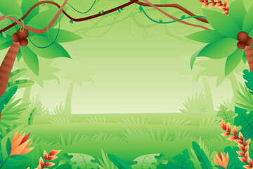 Gradient jungle background with foliage and tropical leaves