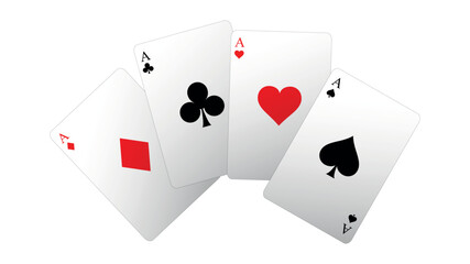 Four playing cards. Playing card suits icon set. Vector isolated on white.
