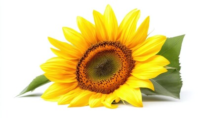Naklejka premium A single bright sunflower isolated against a pure white backdrop