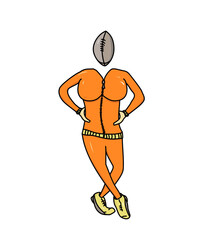  athletic woman with a head in the shape of a rugby ball