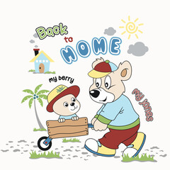 Cute bear vector playing joyfully with good friends in a fun and friendly scene
