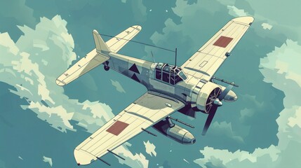 Obraz premium an airplane from a top-down perspective, showcasing detailed textures on the fuselage and wings, with subtle shading for a 3D effect