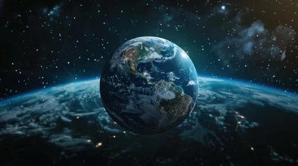 Earth view from space. Global network. Blockchain technology. Planet and communication. Future world 3D illustration