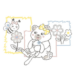 Cute bear playing joyfully with its little friend in a fun vector illustration
