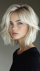Portrait of a Young Woman with Blonde Bob Haircut