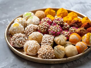 Fototapeta premium festival sweets like tilgul and laddus arranged for makar sankranti