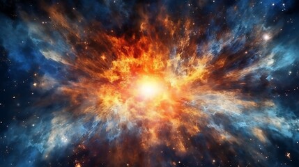 Naklejka premium Fiery Cosmic Nebula Exploding Starburst Galactic Formation