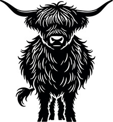 Highland Cow vector black silhouette cricut design for T-shirt