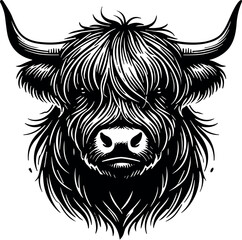 Highland Cow vector black silhouette cricut design for T-shirt