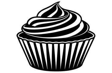 Striped Cupcake with Swirled Frosting - Dessert Vector Illustration

