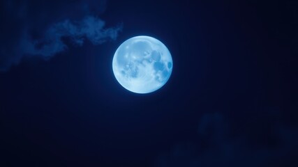 Night Sky Serenity A Full Moon's Glowing Presence Amidst Wispy Clouds