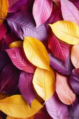 A pile of colorful autumn leaves in various shades of red, yellow, and purple.