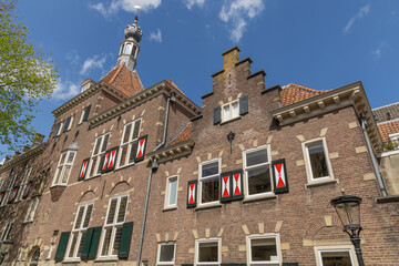 Historic building made of brick and shutters in the city center of Utrecht