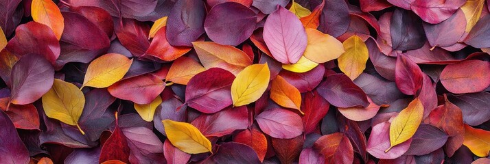 A pile of colorful autumn leaves in various shades of red, yellow, and purple.