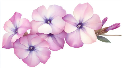 Obraz premium Watercolor phlox flowers in soft pink and white hues, beautifully arranged