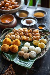 pongal sweet treats like tilgul arranged on traditional plate