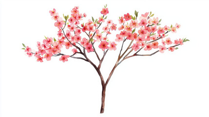 Fototapeta premium Watercolor plum blossom tree with vibrant pink flowers and branches