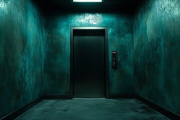 Obraz premium empty elevator interior with a single door and dim lighting