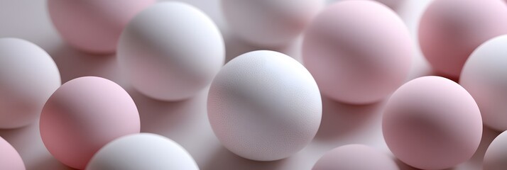 Abstract Pastel Pink and White Spheres Showcase Smooth Surface Textures, Minimalist Design, and Soft Color Palette.  Geometric Shapes Create Visual Interest and Elegant Aesthetics.