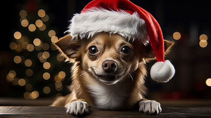 Adorable Dog in Santa Hat Celebrating Christmas &ndash; Festive Holiday Pet Portrait