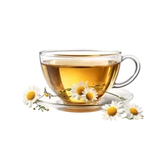 Fototapete Rund A glass cup of chamomile tea with flowers isolated on a transparent background, in PNG format, Herbal tea PNG © 77designshop