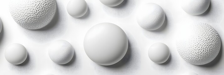 Abstract White Spheres: Smooth and Textured 3D Models Arranged on a White Background, Creating a Modern and Elegant Visual Composition. Ideal for Design Inspiration and Artistic Expression.